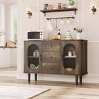 Credenza a buffet da 47" con ante in vetro scanalato e 3 cassetti, madia moderna con ripiani regolabili per cucina, sala da pranzo