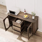 Credenza a buffet da 47" con ante in vetro scanalato e 3 cassetti, madia moderna con ripiani regolabili per cucina, sala da pranzo