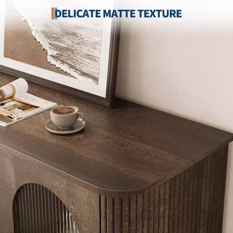 Credenza a buffet da 47" con ante in vetro scanalato e 3 cassetti, madia moderna con ripiani regolabili per cucina, sala da pranzo