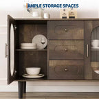 Credenza a buffet da 47" con ante in vetro scanalato e 3 cassetti, madia moderna con ripiani regolabili per cucina, sala da pranzo