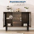 Credenza a buffet da 47" con ante in vetro scanalato e 3 cassetti, madia moderna con ripiani regolabili per cucina, sala da pranzo