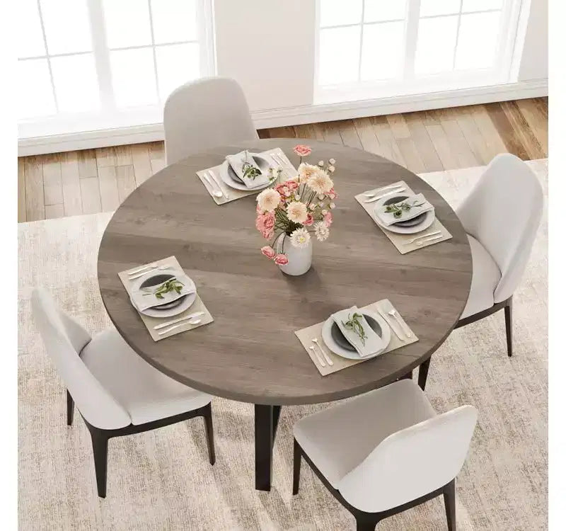 Tavolo da pranzo rotondo da 120 cm, tavolo da pranzo industriale da 4 a 6 posti, tavolo da cucina in legno con robusta struttura in metallo, tavolo da cucina circolare per la casa, senza sedie