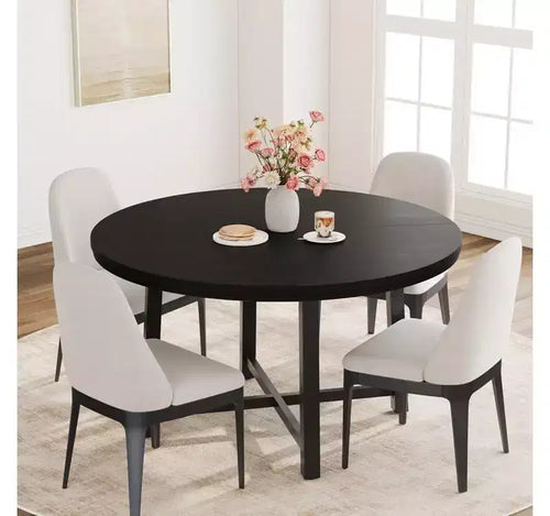 Tavolo da pranzo rotondo da 120 cm, tavolo da pranzo industriale da 4 a 6 posti, tavolo da cucina in legno con robusta struttura in metallo, tavolo da cucina circolare per la casa, senza sedie