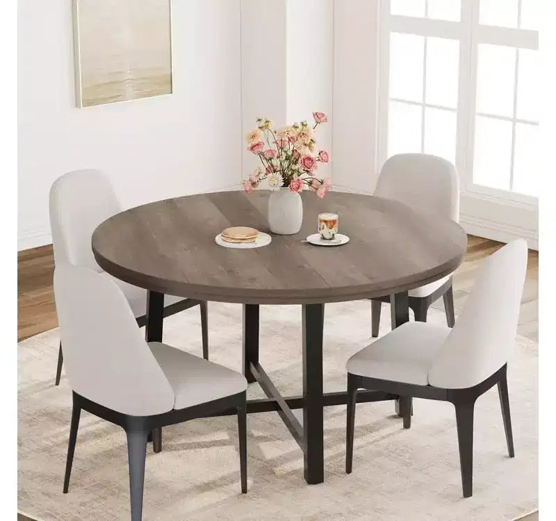 Tavolo da pranzo rotondo da 120 cm, tavolo da pranzo industriale da 4 a 6 posti, tavolo da cucina in legno con robusta struttura in metallo, tavolo da cucina circolare per la casa, senza sedie