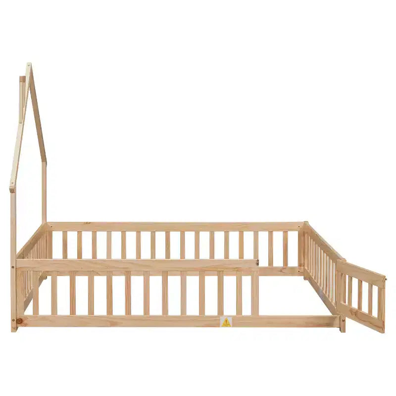 MAYEERTY Letto a Pavimento con Testiera a Forma di Casa e Recinzione Beige