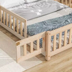MAYEERTY Letto a Pavimento con Testiera a Forma di Casa e Recinzione Beige