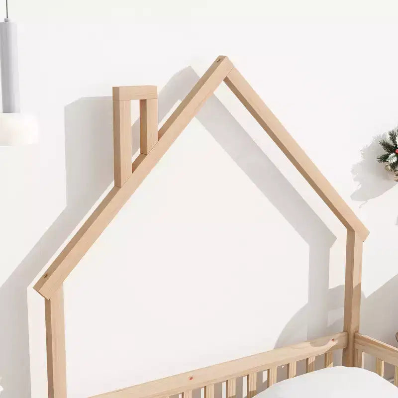 MAYEERTY Letto a Pavimento con Testiera a Forma di Casa e Recinzione Beige