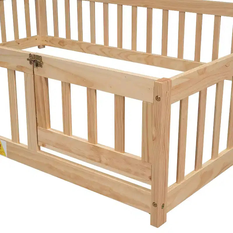 MAYEERTY Letto a Pavimento con Testiera a Forma di Casa e Recinzione Beige