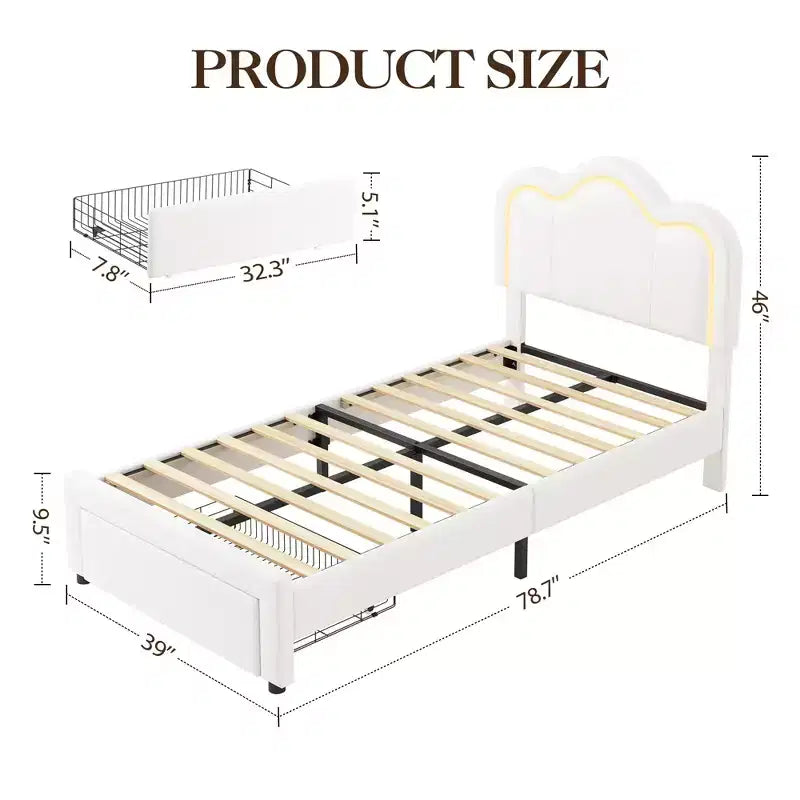 Telaio Letto Imbottito Singolo con Luci LED Intelligenti e Testiera a Orsetto Regolabile, Letto a Piattaforma in Velluto
