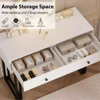 Toeletta con Specchio e Luci, Trucco Vanity con 2 Cassetti, Organizzatore Vanity Moderno con 3 Luci a Colori