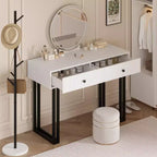 Toeletta con Specchio e Luci, Trucco Vanity con 2 Cassetti, Organizzatore Vanity Moderno con 3 Luci a Colori