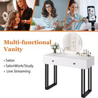 Toeletta con Specchio e Luci, Trucco Vanity con 2 Cassetti, Organizzatore Vanity Moderno con 3 Luci a Colori