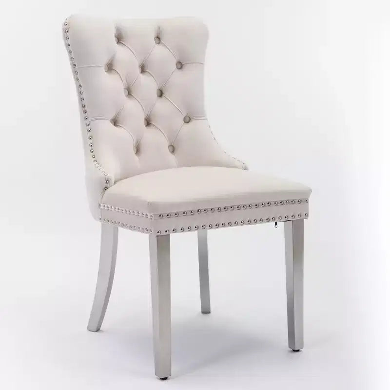 Set di 2 sedie da pranzo moderne Zeus & Ruta in velluto, con imbottitura trapuntata di alta qualità, struttura in legno massiccio e gambe con placcatura in acciaio inossidabile cromato
