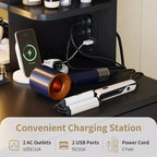 Set da toeletta CuisinSmart, tavolino da trucco con 3 modalità di illuminazione, sgabello imbottito, 2 cassetti, ripiani aperti, toletta moderna per camera da letto