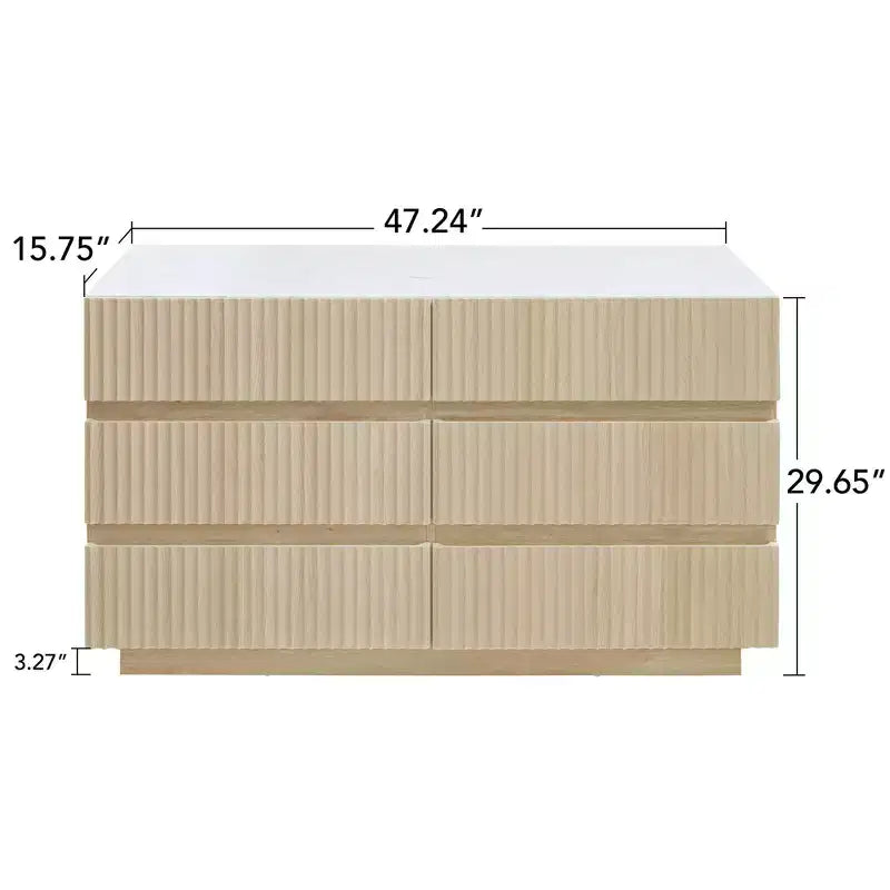 GDFStudio Erin Comò Moderno con 6 Cassetti, LED e Design Senza Maniglie in Legno Scanalato, 120 cm