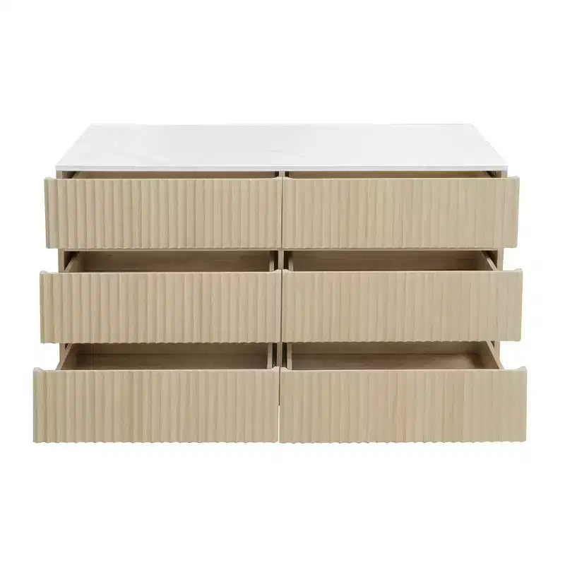 GDFStudio Erin Comò Moderno con 6 Cassetti, LED e Design Senza Maniglie in Legno Scanalato, 120 cm