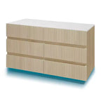 GDFStudio Erin Comò Moderno con 6 Cassetti, LED e Design Senza Maniglie in Legno Scanalato, 120 cm