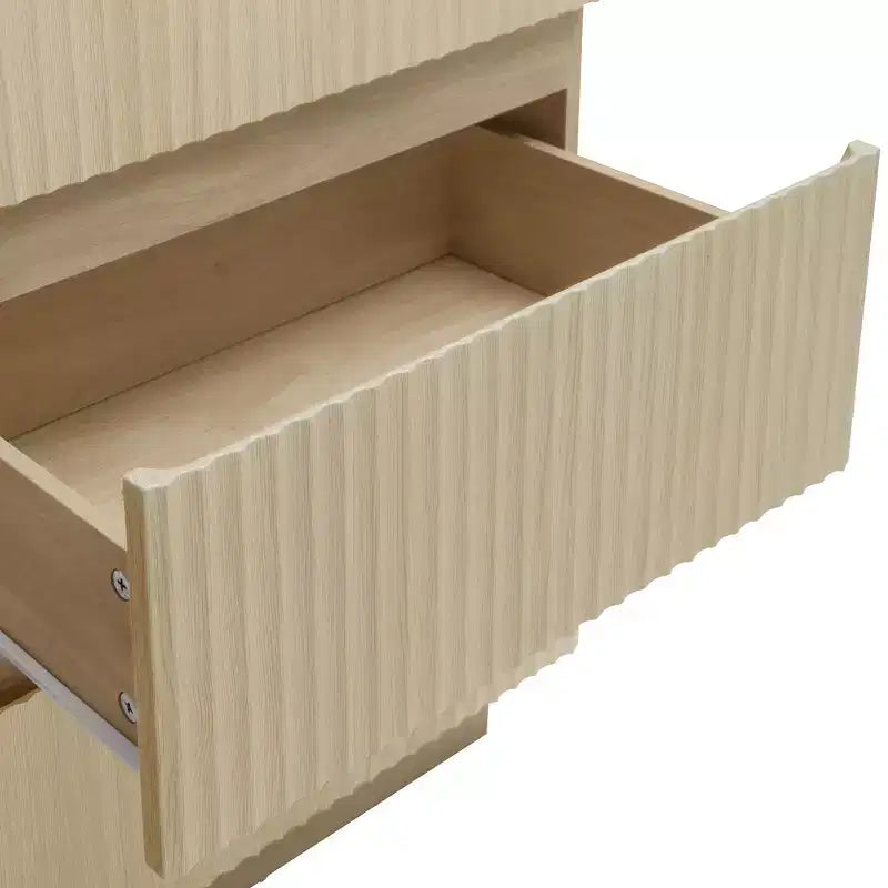 GDFStudio Erin Comò Moderno con 6 Cassetti, LED e Design Senza Maniglie in Legno Scanalato, 120 cm