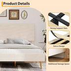 Letto a piattaforma King imbottito in velluto, struttura letto moderna, supporto con doghe in legno, testiera regolabile, non necessita di box spring