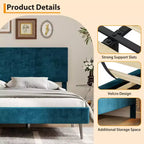 Letto a piattaforma King imbottito in velluto, struttura letto moderna, supporto con doghe in legno, testiera regolabile, non necessita di box spring