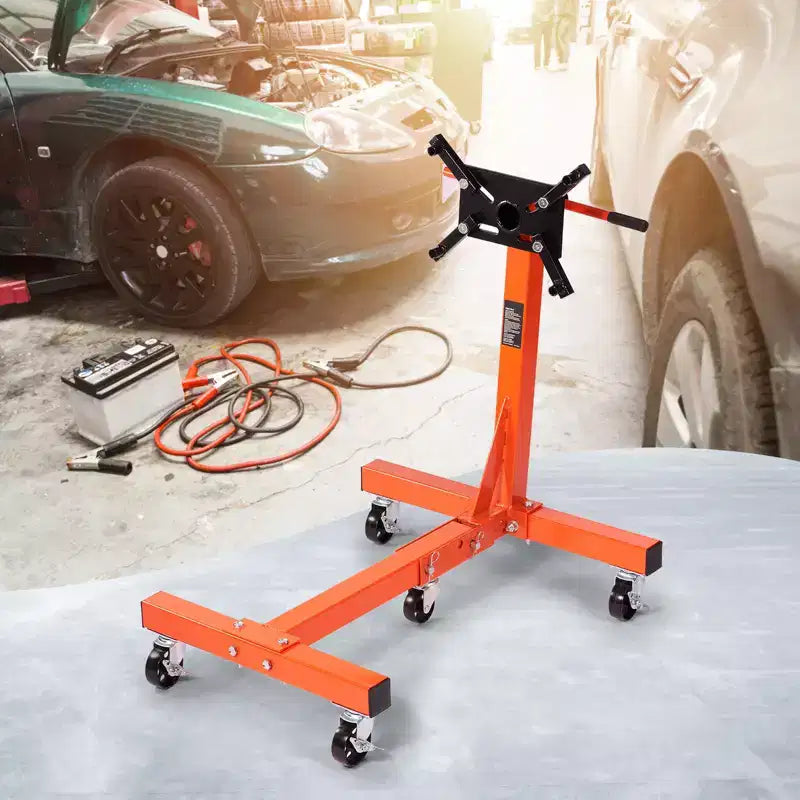 Cavalletto motore VEVOR, 1500 libbre (3/4 tonnellate) Cavalletto rotante per motore con testa regolabile a 360 gradi, Cavalletto pieghevole in ghisa, Arancione