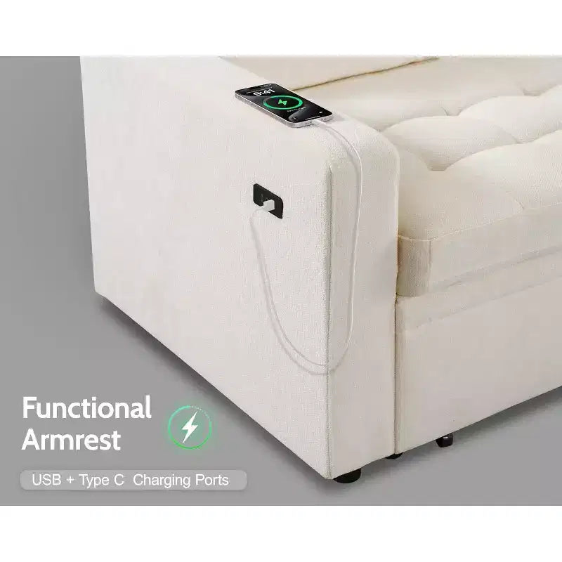 Divano Sezionale Modulare a 5 Posti Dyonery con Porte USB/Schienale Regolabile/Sedute Contenitore, Montaggio Senza Attrezzi