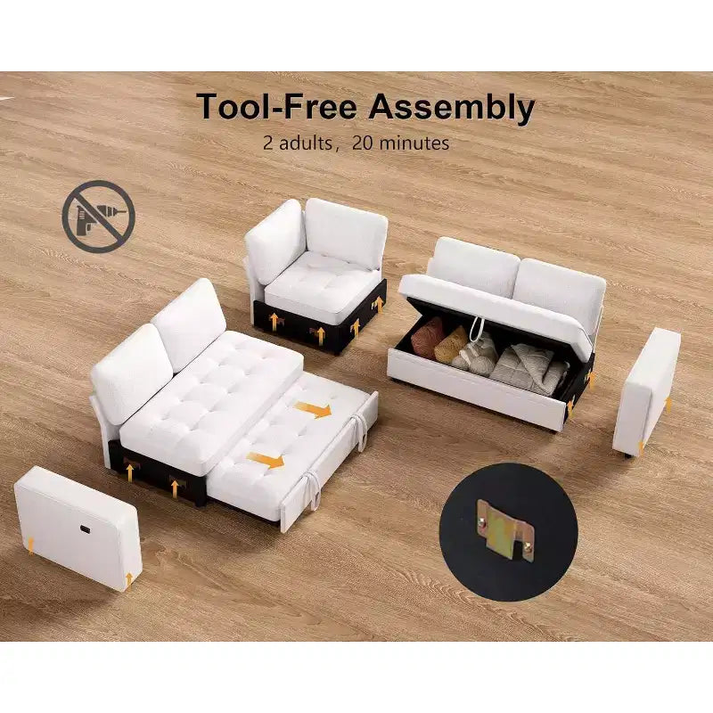 Divano Sezionale Modulare a 5 Posti Dyonery con Porte USB/Schienale Regolabile/Sedute Contenitore, Montaggio Senza Attrezzi
