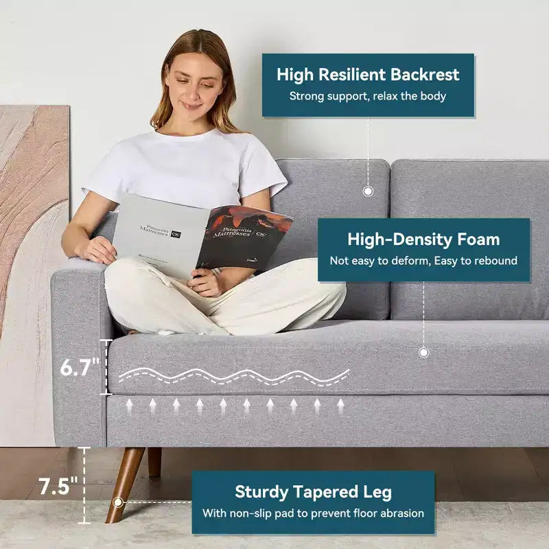 Dyonery Divano a due posti 65.4, comodo divano a due posti per soggiorno, divanetto moderno di metà secolo per camera da letto ufficio con cuscino a molle
