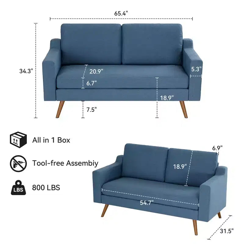 Dyonery Divano a due posti 65.4, comodo divano a due posti per soggiorno, divanetto moderno di metà secolo per camera da letto ufficio con cuscino a molle