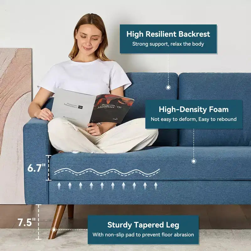 Dyonery Divano a due posti 65.4, comodo divano a due posti per soggiorno, divanetto moderno di metà secolo per camera da letto ufficio con cuscino a molle