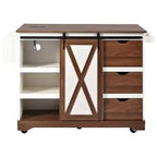 Merax Isola Cucina Stile Rustico con Anta a Ribalta, Mobiletto con Anta Scorrevole, Carrello con Portaspezie e Portasciugamani, Presa Elettrica e Ripiani Regolabili