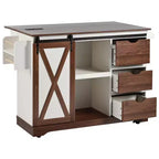 Merax Isola Cucina Stile Rustico con Anta a Ribalta, Mobiletto con Anta Scorrevole, Carrello con Portaspezie e Portasciugamani, Presa Elettrica e Ripiani Regolabili
