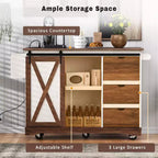 Merax Isola Cucina Stile Rustico con Anta a Ribalta, Mobiletto con Anta Scorrevole, Carrello con Portaspezie e Portasciugamani, Presa Elettrica e Ripiani Regolabili