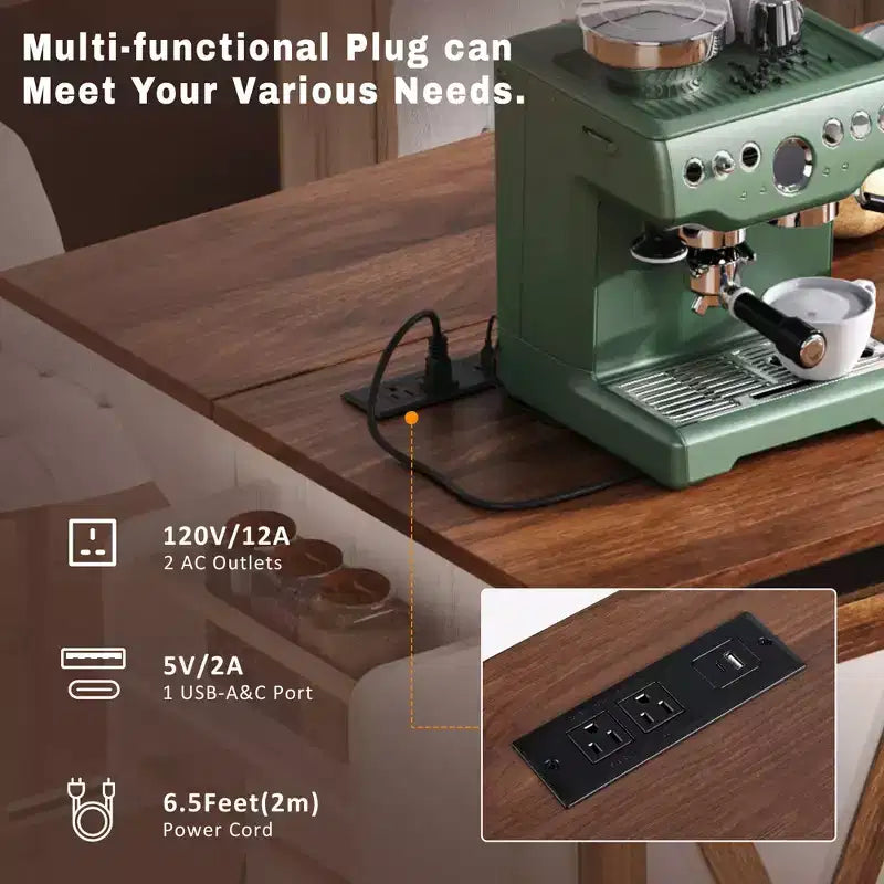 Merax Isola Cucina Stile Rustico con Anta a Ribalta, Mobiletto con Anta Scorrevole, Carrello con Portaspezie e Portasciugamani, Presa Elettrica e Ripiani Regolabili