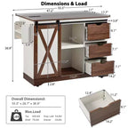 Merax Isola Cucina Stile Rustico con Anta a Ribalta, Mobiletto con Anta Scorrevole, Carrello con Portaspezie e Portasciugamani, Presa Elettrica e Ripiani Regolabili
