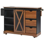 Merax Isola Cucina Stile Rustico con Anta a Ribalta, Mobiletto con Anta Scorrevole, Carrello con Portaspezie e Portasciugamani, Presa Elettrica e Ripiani Regolabili