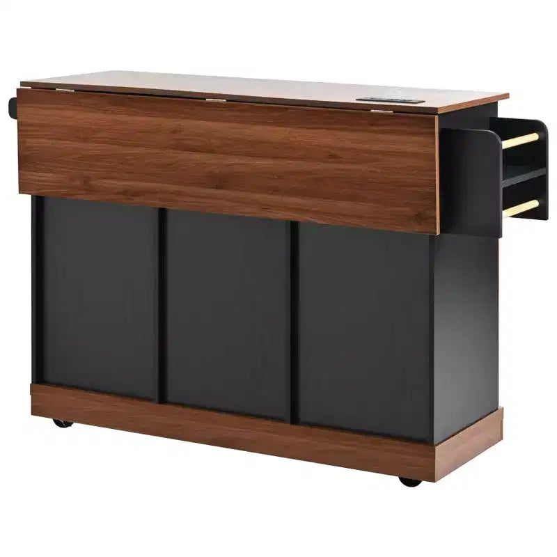 Merax Isola Cucina Stile Rustico con Anta a Ribalta, Mobiletto con Anta Scorrevole, Carrello con Portaspezie e Portasciugamani, Presa Elettrica e Ripiani Regolabili
