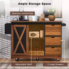 Merax Isola Cucina Stile Rustico con Anta a Ribalta, Mobiletto con Anta Scorrevole, Carrello con Portaspezie e Portasciugamani, Presa Elettrica e Ripiani Regolabili