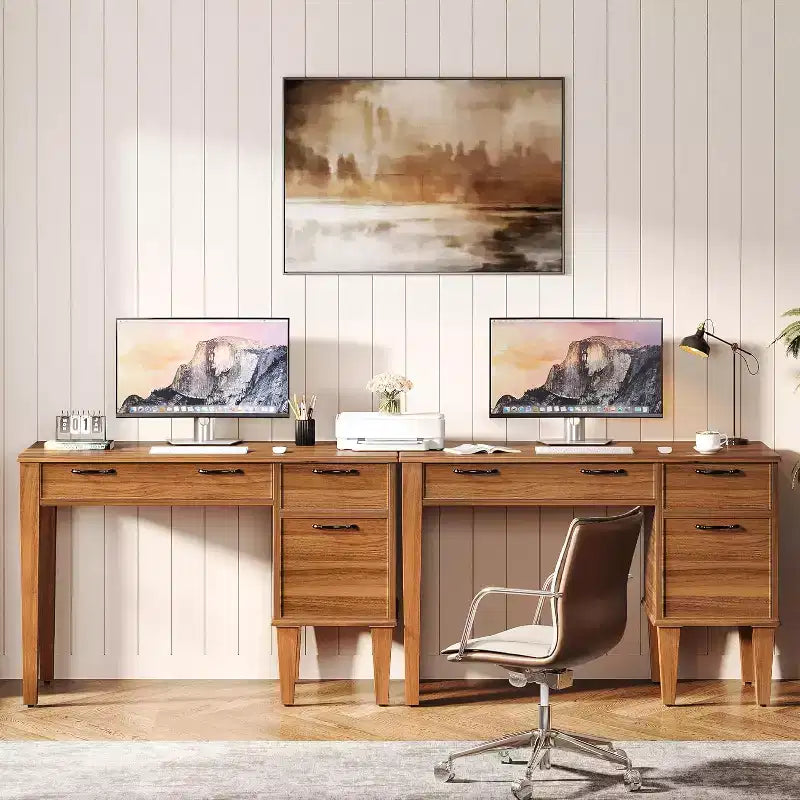 Scrivania per Computer Lantine 47 in Legno con 3 Cassetti, Scrivania da Ufficio Piccola Stile Rustico con Spazio Contenitore per Ufficio, Camera da Letto, Sala Studio, Marrone