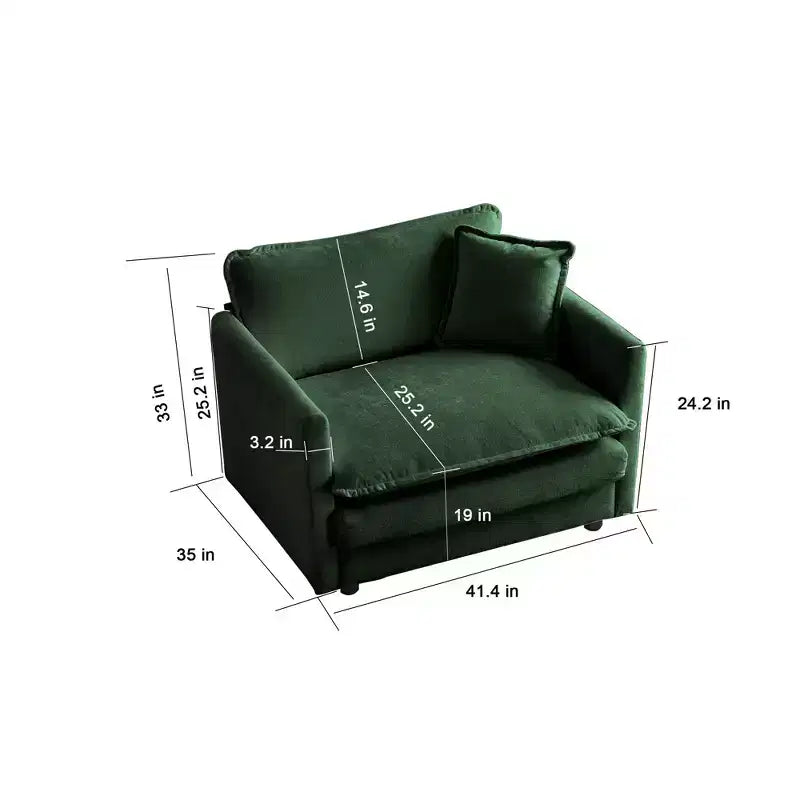 Divano Monoposto Profondo e Comodo Poltrona da Lettura Rivestita Sedia da Soggiorno Tessuto Chenille Bianco 1 Cuscino Decorativo