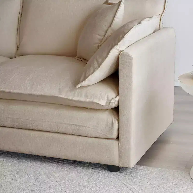 Divano Monoposto Profondo e Comodo Poltrona da Lettura Rivestita Sedia da Soggiorno Tessuto Chenille Bianco 1 Cuscino Decorativo