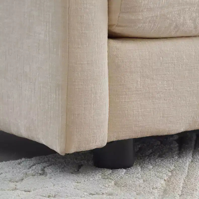 Divano Monoposto Profondo e Comodo Poltrona da Lettura Rivestita Sedia da Soggiorno Tessuto Chenille Bianco 1 Cuscino Decorativo