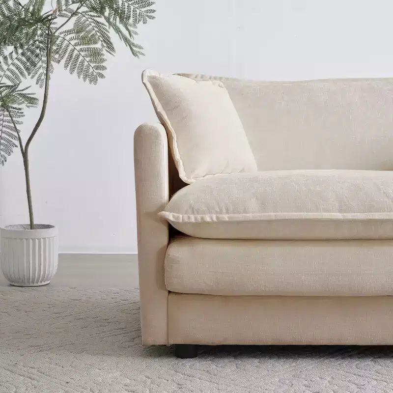 Divano Monoposto Profondo e Comodo Poltrona da Lettura Rivestita Sedia da Soggiorno Tessuto Chenille Bianco 1 Cuscino Decorativo