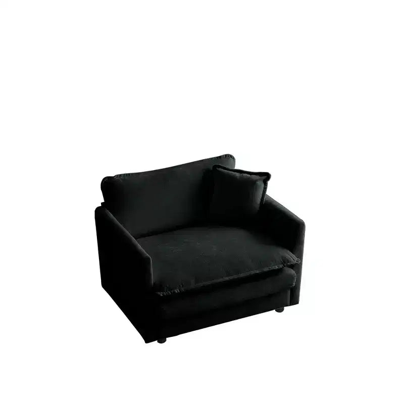 Divano Monoposto Profondo e Comodo Poltrona da Lettura Rivestita Sedia da Soggiorno Tessuto Chenille Bianco 1 Cuscino Decorativo