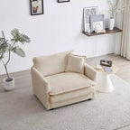 Divano Monoposto Profondo e Comodo Poltrona da Lettura Rivestita Sedia da Soggiorno Tessuto Chenille Bianco 1 Cuscino Decorativo