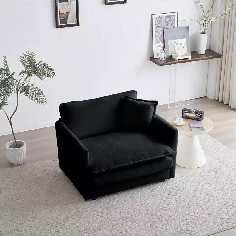 Divano Monoposto Profondo e Comodo Poltrona da Lettura Rivestita Sedia da Soggiorno Tessuto Chenille Bianco 1 Cuscino Decorativo