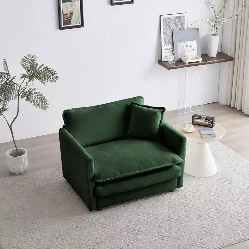Divano Monoposto Profondo e Comodo Poltrona da Lettura Rivestita Sedia da Soggiorno Tessuto Chenille Bianco 1 Cuscino Decorativo
