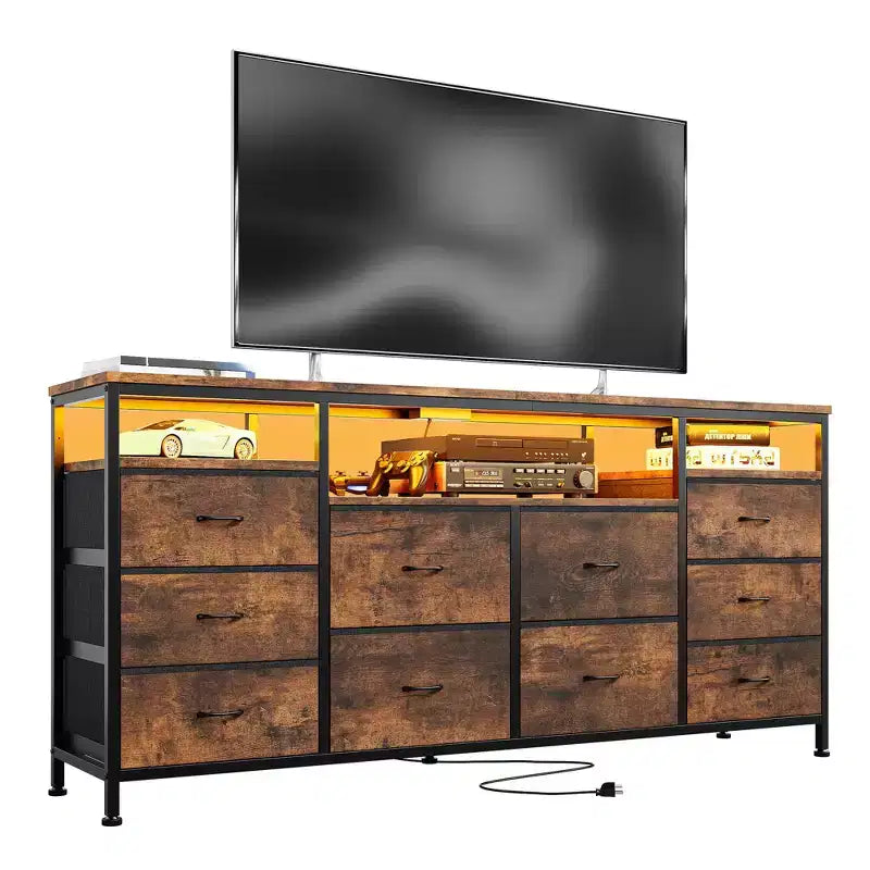 Cassettiera a 10 cassetti per TV da 75 pollici, Cassettiera ampia e lunga 63 W, Organizzatore multi-funzionale per armadio, corridoio, soggiorno