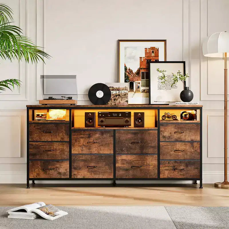 Cassettiera a 10 cassetti per TV da 75 pollici, Cassettiera ampia e lunga 63 W, Organizzatore multi-funzionale per armadio, corridoio, soggiorno
