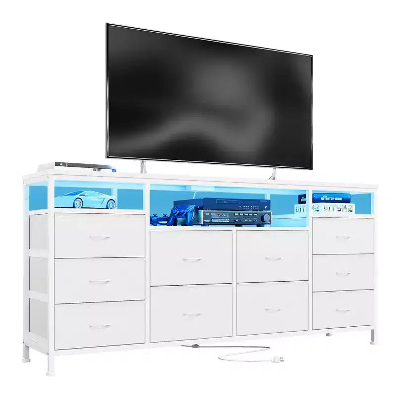 Cassettiera a 10 cassetti per TV da 75 pollici, Cassettiera ampia e lunga 63 W, Organizzatore multi-funzionale per armadio, corridoio, soggiorno